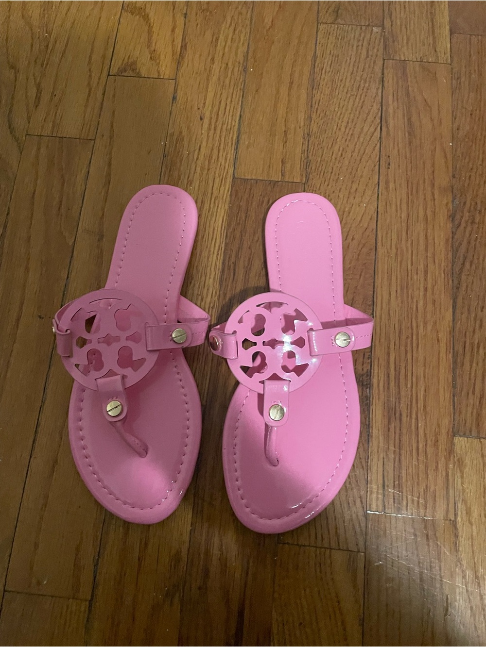 Tory Burch Pink Logo Cutout Thong Sandals